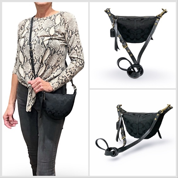 Coach Y2K Coach Black on Black Signature C Jacquard Baguette Mini Crossbody Bag - Picture 3 of 12